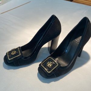 Tory Burch Black Suede with Gold finish heels Size 6.5